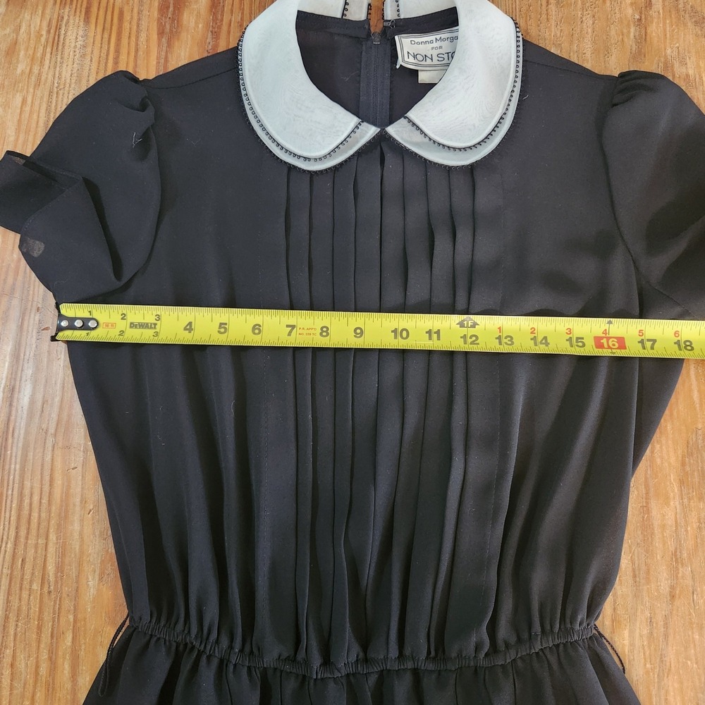 Vtg 80s Donna Morgan Small Pleated Sheer Chiffon Midi Dress Peter Pan Collar - Picture 9 of 15